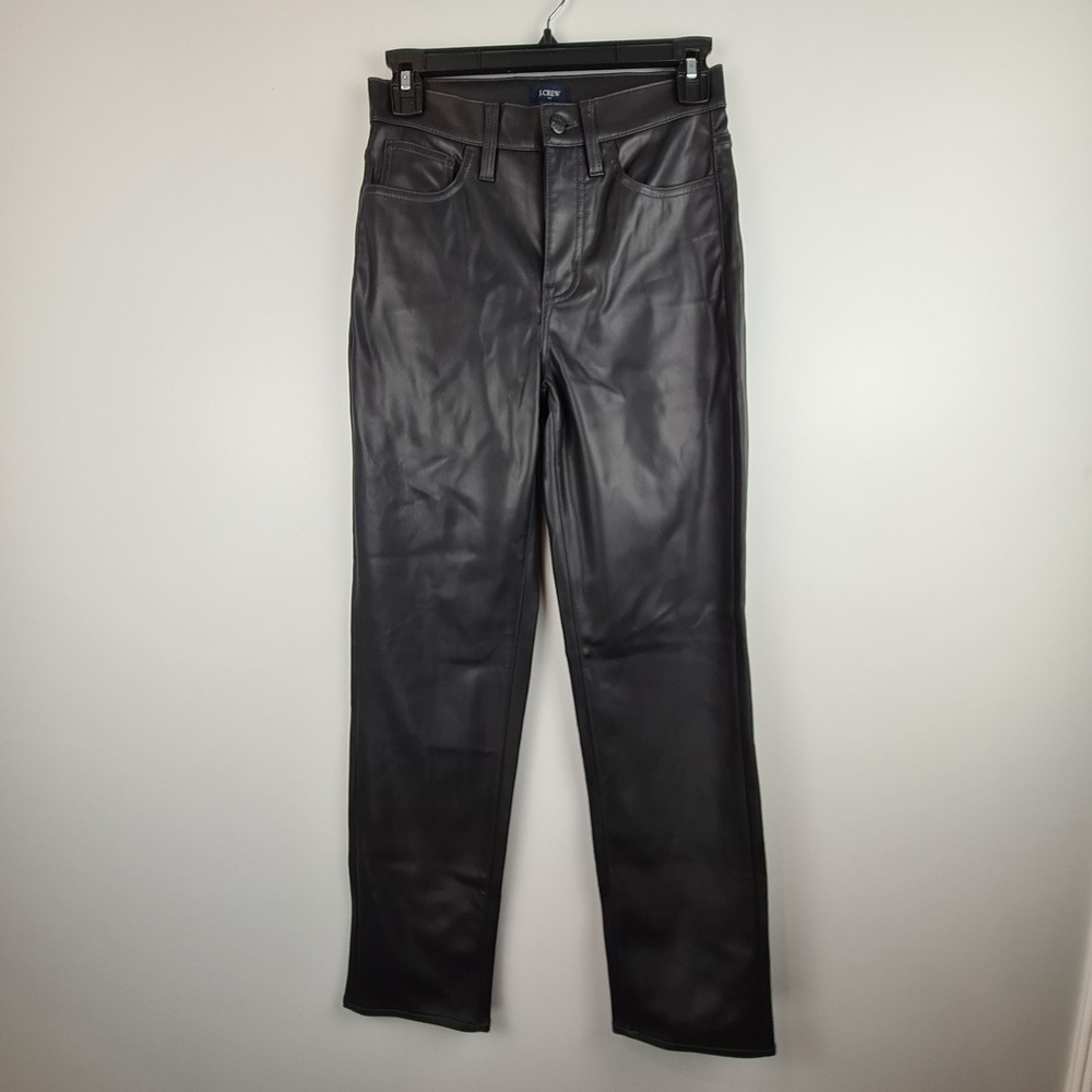 J.Crew Women Black Faux Vegan‎ Leather High Rise Straight Leg Pants Size 24 Soft